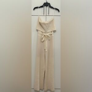 Milly Strapless Wide Leg Wool & Cashmere Jumpsuit - Ecru